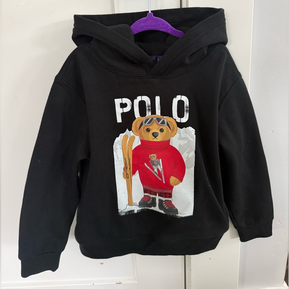 Polo by Ralph Lauren Kids Black Hoodie with Bear Ski Graphic